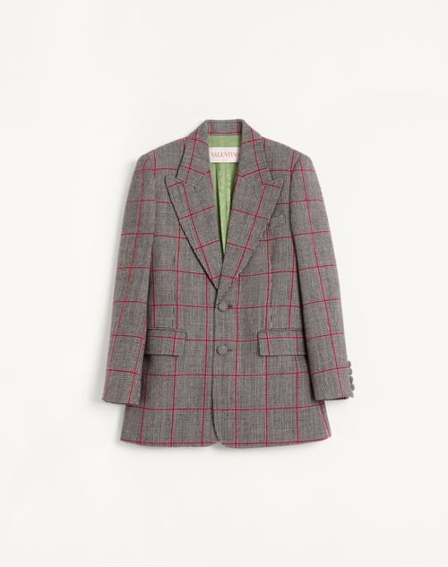Valentino - Single-breasted Wool Jacket With Check Pattern - Black/ivory/cherry Red - Man - Coats And Blazers
