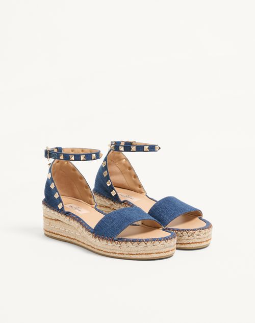 Valentino Garavani - Rockstud Double Flatform Sandal In Denim 55mm - Blue - Woman - Espadrilles And Wedges
