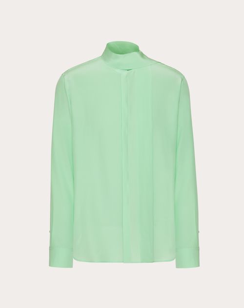 Valentino - Camisa De Seda Lavada Con Cuello Estilo Pañuelo - Menta - Hombre - Camisas