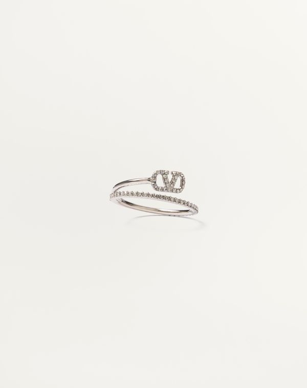 Valentino Garavani Vlogo Signature Metal And Swarovski® Crystal Ring Woman Palladium/crystal 17