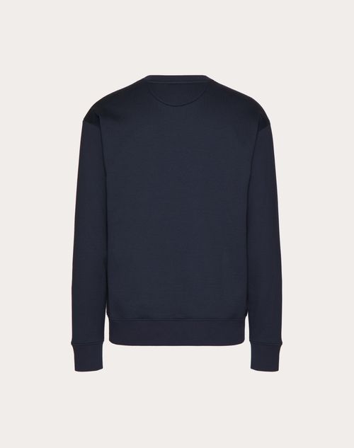 Valentino - Technical Cotton Crewneck Sweatshirt With Rubberized V Detail - Navy - Man - T-shirts And Sweatshirts