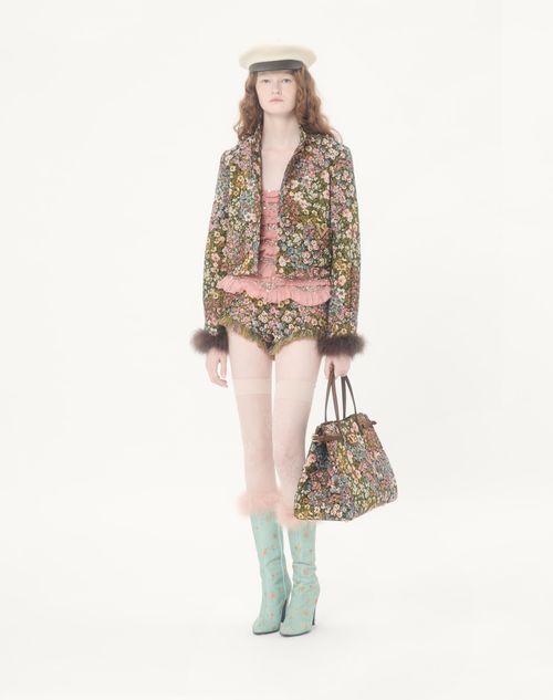 Valentino Garavani - Valentino Garavani Antibes Medium Shopping Bag In Apres L'hiver Jacquard Fabric - Multicolour/tobacco - Woman - Totes