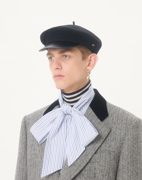 Valentino Garavani - Vlogo Signature Wool Cap With Leather Visor - Black/gold - Man - Hats And Gloves