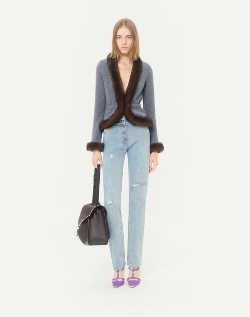 Valentino - Cashmere Jacket With Shearling Trim - Grey - Woman - Jackets And Blazers