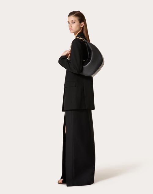 Valentino Garavani - Vlogo Moon Medium Grainy Calfskin Hobo Bag With Chain - Black - Woman - Shoulder Bags