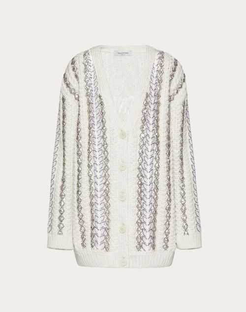 Valentino - Embroidered Cardigan In Wool And Lurex - Ivory/silver - Woman - Woman Ready To Wear Sale