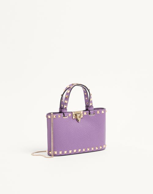 Valentino Garavani - Mini Borsa Shopping Rockstud In Vitello Granato - Lilla - Donna - Borse Shopping