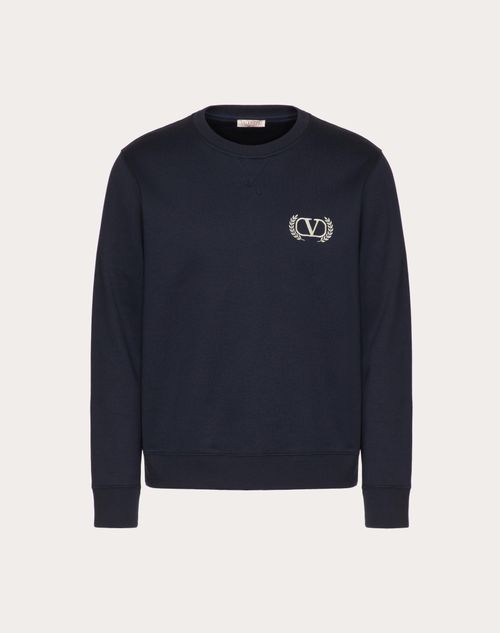 Valentino - Maison Valentino Embroidered Cotton Crewneck Sweatshirt - Navy - Man - Sweatshirts