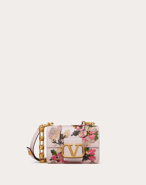 Valentino Garavani - Stud Sign Shoulder Bag With Floral Embroidery - Rose Quartz/multicolour - Woman - Shoulder Bags