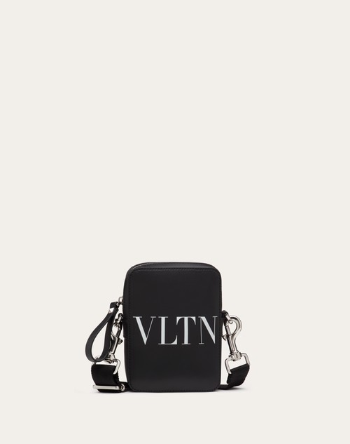 Small Vltn Leather Crossbody Bag for Man in Black | Valentino TR