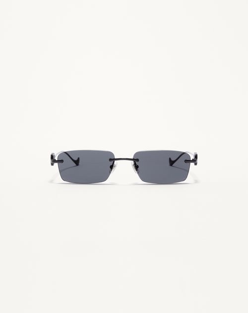 Valentino - Rectangular Metal Sunglasses - Black/grey - Unisex - Eyewear