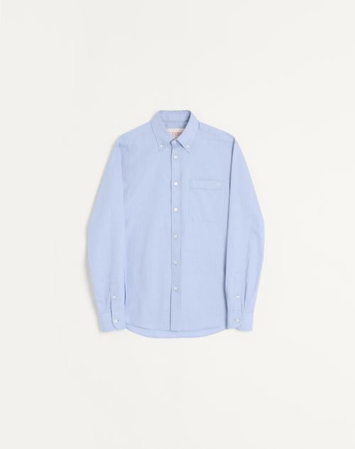 Valentino - Cotton Oxford Shirt With Vlogo Embroidery - Azure - Man - Shirts
