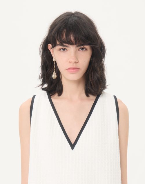 Valentino - Midi Dress In Canestrello Cotton Tweed - Latte/black - Woman - Dresses