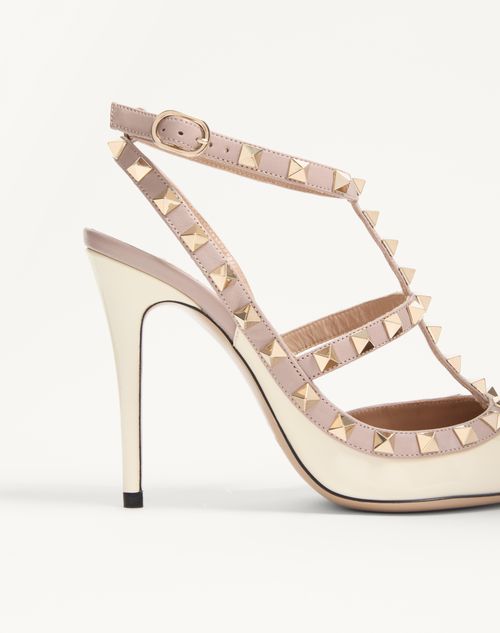 ほぼ新品未使用！VALENTINO スタッズ　パンプス　ヒール アイボリー ロックスタッズ エナメル ストラップパンプス100mm for