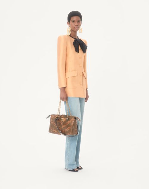 Valentino Garavani - Valentino Garavani Panthea Medium Shoulder Bag In Python And Nappa With Chevron Motif - Roasted Pecan/ivory/tundra - Woman - Shoulder Bags