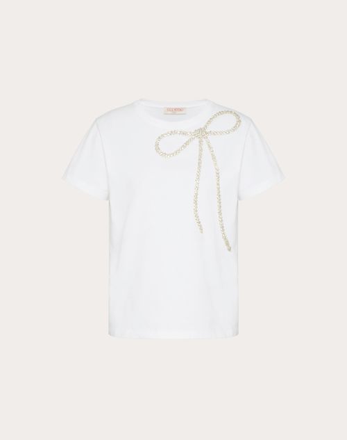 Valentino - Camiseta Bordada De Tejido De Punto - Blanco - Mujer - Camisetas Y Sudaderas