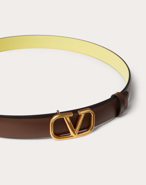 Women's Reversible Vlogo Leather Belt - Pale Yellow Brown - Size Xs