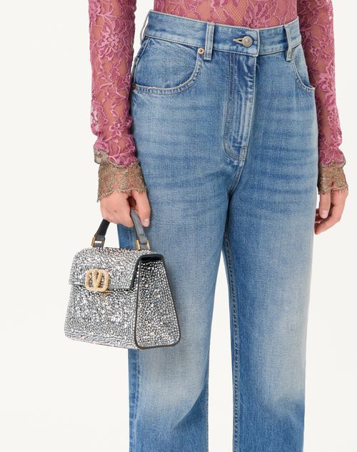 Valentino Garavani - Valentino Garavani Mini Vsling Handbag With Rhinestones And Jewel Logo - Crystal - Woman - Top Handle Bags
