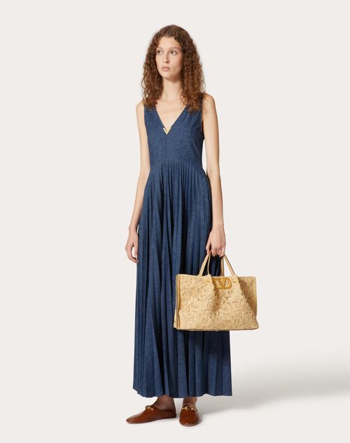 Valentino Garavani - Medium Shopping Bag In Lace-effect Raffia - Natural - Woman - Valentino Garavani Vlogo Signature