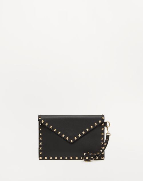 Valentino Garavani - Bolso Tipo Sobre Rockstud De Piel De Becerro - Negro - Mujer - Bolsos Mini Y Micro