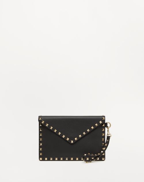 Rockstud Calfskin Pouch for Woman in Black | Valentino US Rockstud Calfskin Pouch for Woman in Black | Valentino US