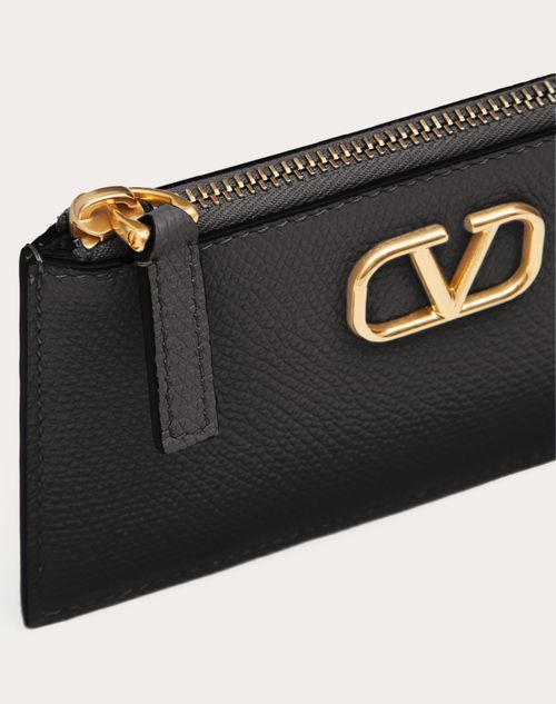 Valentino Garavani - Vlogo Signature Grainy Calfskin Cardholder - Black - Woman - Wallets & Cardcases - Accessories