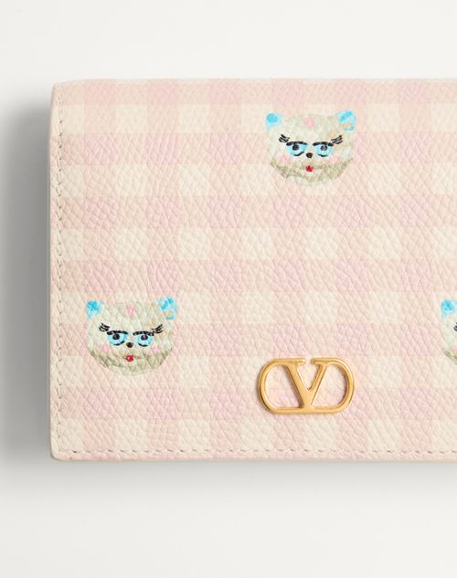 Valentino Garavani - Vlogo Signature Wallet In Le Chat De La Maison Grainy Calfskin - Pink/ivory - Woman - Wallets And Small Leather Goods