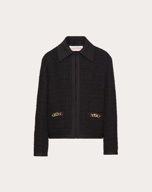 Valentino - Vロゴ チェーン Wool Tweed ジャケット - ブラック - 女性 - コート/アウター
