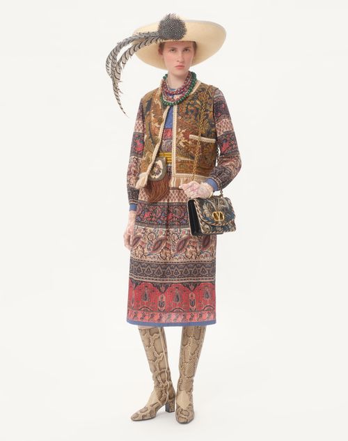 Valentino - Lamé Muslin Midi Dress With Embroidered Voyage Imaginaire Print - Multicolor - Woman - Dresses