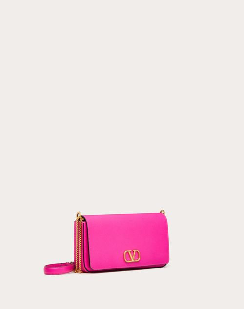 Valentino Garavani - Vlogo Signature Grainy Calfskin Pouch With Chain - Pink Pp - Woman - Bags