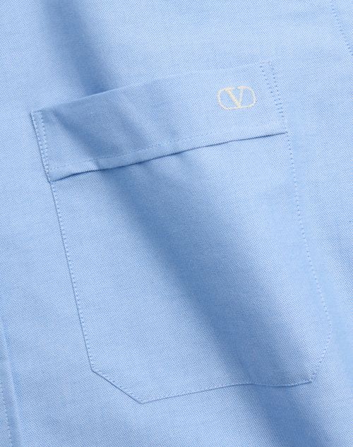 Valentino - Baumwollhemd Mit Vlogo-stickerei - Himmelblau - Mann - Hemden