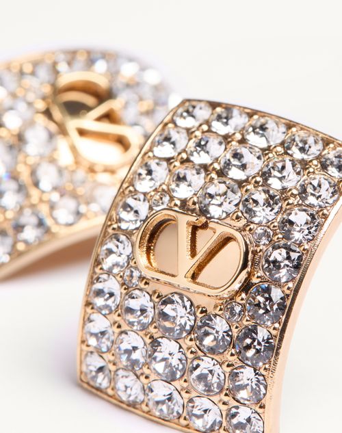 Valentino Garavani - Valentino Vlogo Signature Rhinestone Earrings In Metal And Swarovski® Crystals - Gold/crystal - Woman - Jewelry