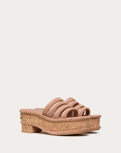 Valentino Garavani - Sandalias Vlogo Summerblocks Flatform De Cuero De Napa Y Paño De Seda Con Tacón De 80 mm - Rose Cannelle - Mujer - Espadrilles - Shoes