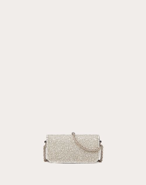 Locò Embroidered Small Shoulder Bag for Woman in Silver | Valentino US