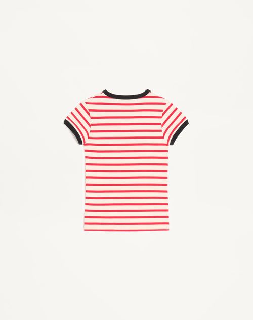 Valentino - Striped Jersey Cotton T-shirt - Ivory/red - Woman - T-shirts And Sweatshirts
