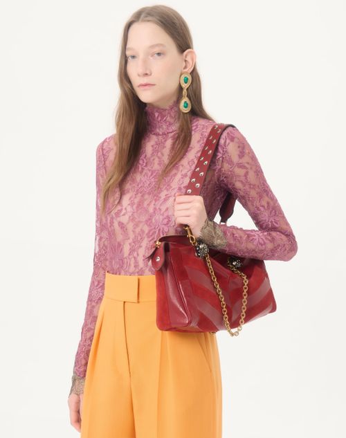 Valentino Garavani - Valentino Garavani Panthea Medium Shoulder Bag In Suede And Nappa With Chevron Motif - Red - Woman - Shoulder Bags