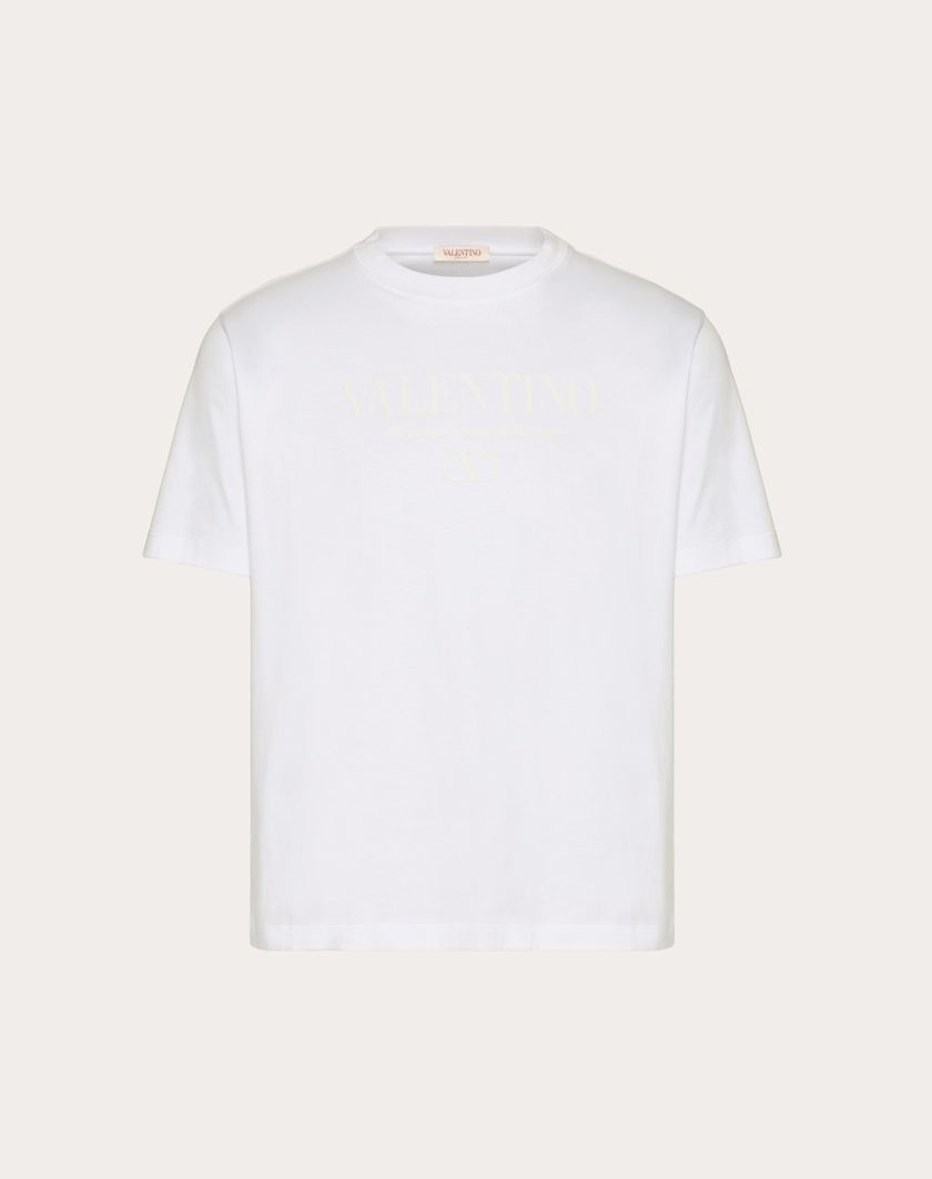 Valentino Handbags T-shirt Girocollo In Cotone Con Stampa Valentino per Uomo in Bianco | Valentino IT