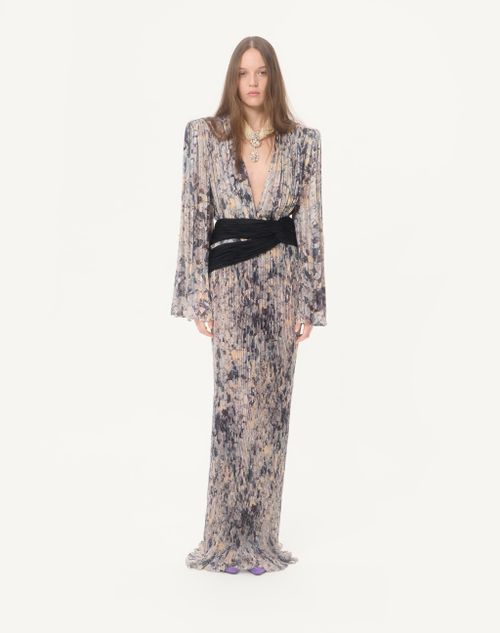 Valentino - Vestido Largo De Pekin Lurex Urbs Mosaïque Con Pliegues - Gris/varios Colores - Mujer - Vestidos De Noche