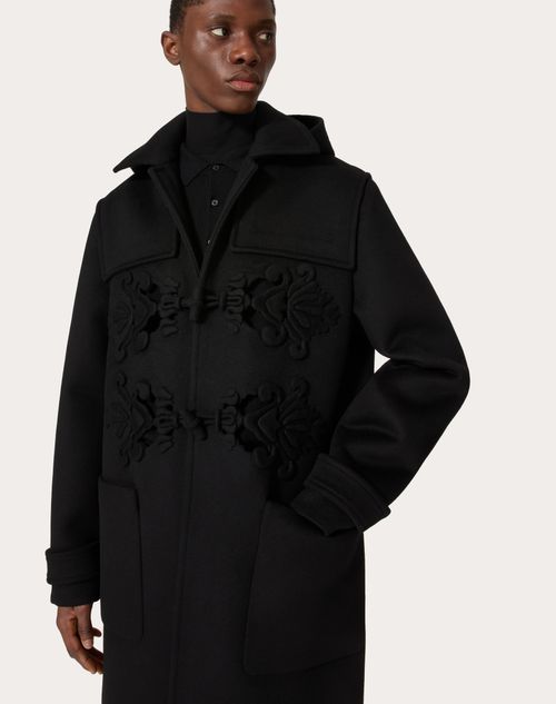 WOOL AND CASHMERE DUFFLE COAT WITH HIGH RELIEF EMBROIDERY