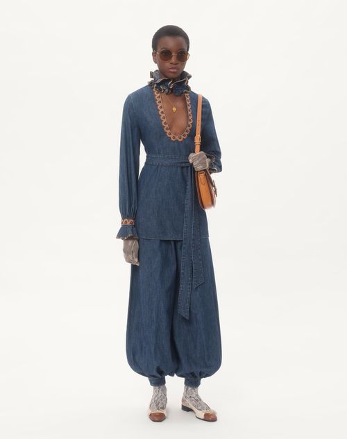 Valentino - Embroidered Chambray Denim Top - Denim - Woman - Denim