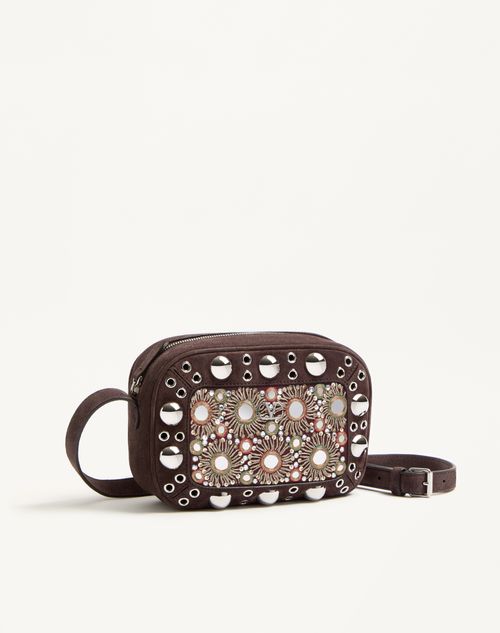 Valentino Garavani - Valentino Garavani Nellcôte Small Embroidered Shoulder Bag - Multicolour/testa Di Moro - Woman - Shoulder Bags