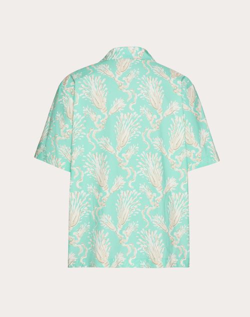 Valentino - Cotton Poplin Bowling Shirt With Metamorphos Wheatsheaf Print - Turquoise/beige - Man - Shirts