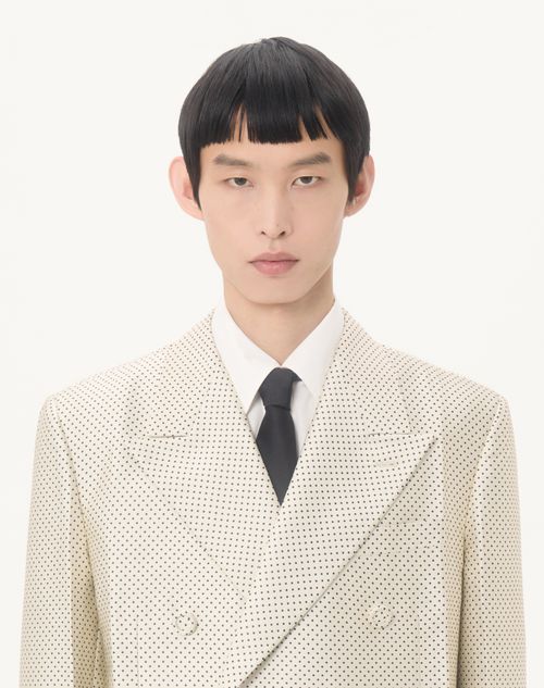Valentino - Valentino Zweireihige Seidenjacke Mit Plusdepois-jacquardmuster Und Bügelfalte - Elfenbein/schwarz - Mann - Mäntels Und Blazers