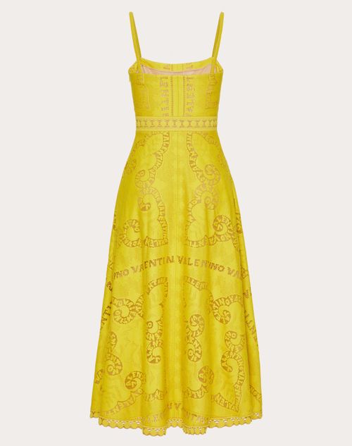 Cotton Guipure Lace Midi Dress for Woman in Yellow | Valentino US