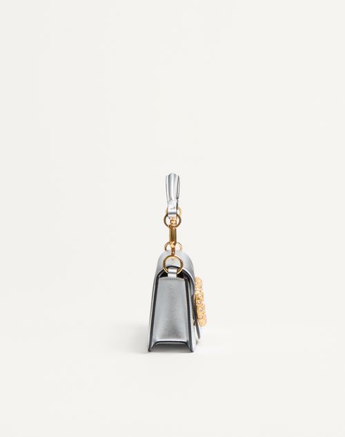Valentino Garavani - Valentino Garavani Locò Small Shoulder Bag In Laminated Calfskin With Jewel Logo - Silver - Woman - Shoulder Bags