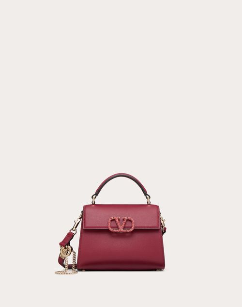 Valentino Garavani - Valentino Garavani Mini Vsling Handbag With Jewel Logo - Dark Red - Woman - Top Handle Bags