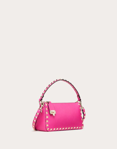 Valentino Garavani - Small Rockstud Grainy Calfskin Crossbody Bag - Pink Pp - Woman - Bags