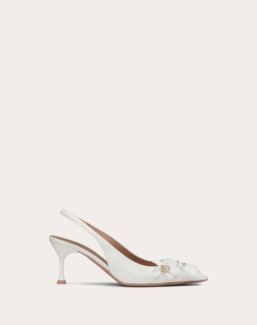 Valentino Garavani - Valentino Garavani Fleur-lumière Slingback Pump In Patent Leather 70mm - White - Woman - Woman Shoes Sale