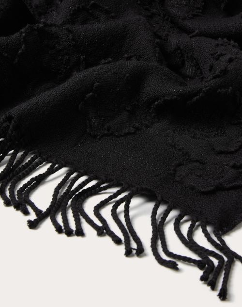 Valentino Garavani - 3d Flowers Wool Blend Poncho - Black - Woman - Soft Accessories