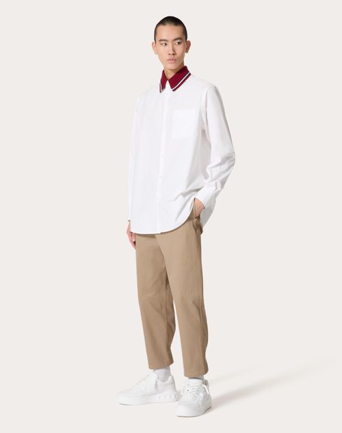 Valentino - Long-sleeved Cotton Poplin Shirt With Valentino Embroidery - White - Man - Shelf - Mrtw - Fashion Formal